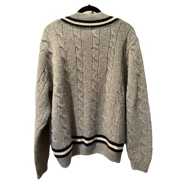 Brandy Melville Sweater Womens Large Gray Navy White Cable Knit Wool Pullover - Picture 2 of 9